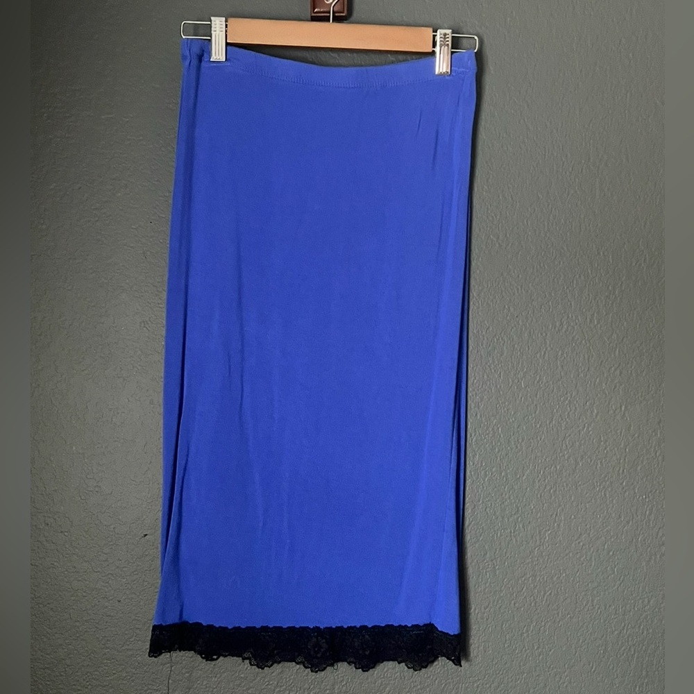 Soprano Royal Blue Pencil Skirt with Black Lace Trim